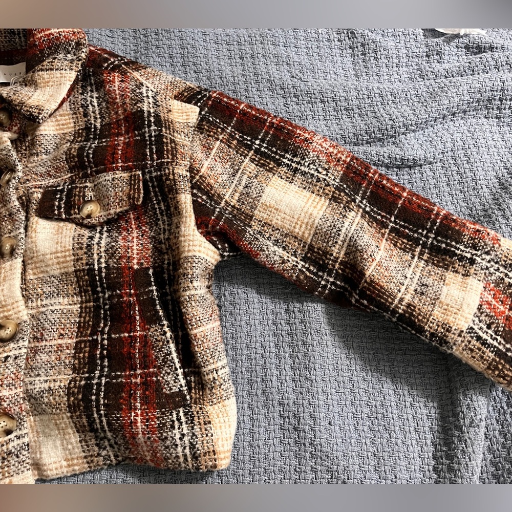 Lush cropped plaid button front jacket new with tags